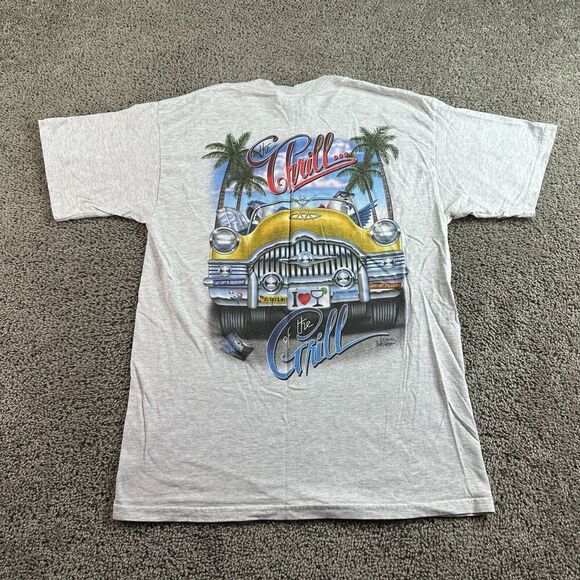 VINTAGE Jimmy Buffett Caribbean Soul Shirt Mens L Gray Thrill Of The Grill READ - Picture 1 of 15